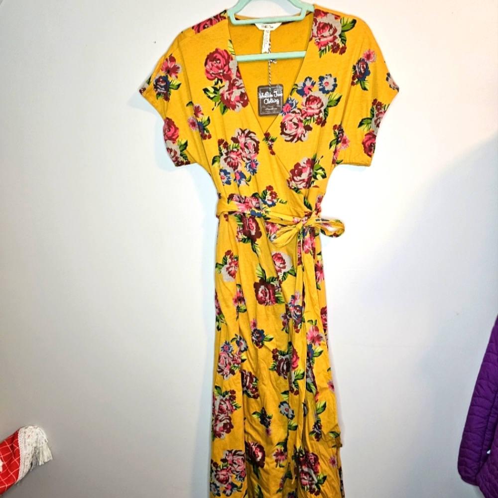 NWT Matilda Jane Alana maxi wrap dress Mustard Yellow Floral sz Small